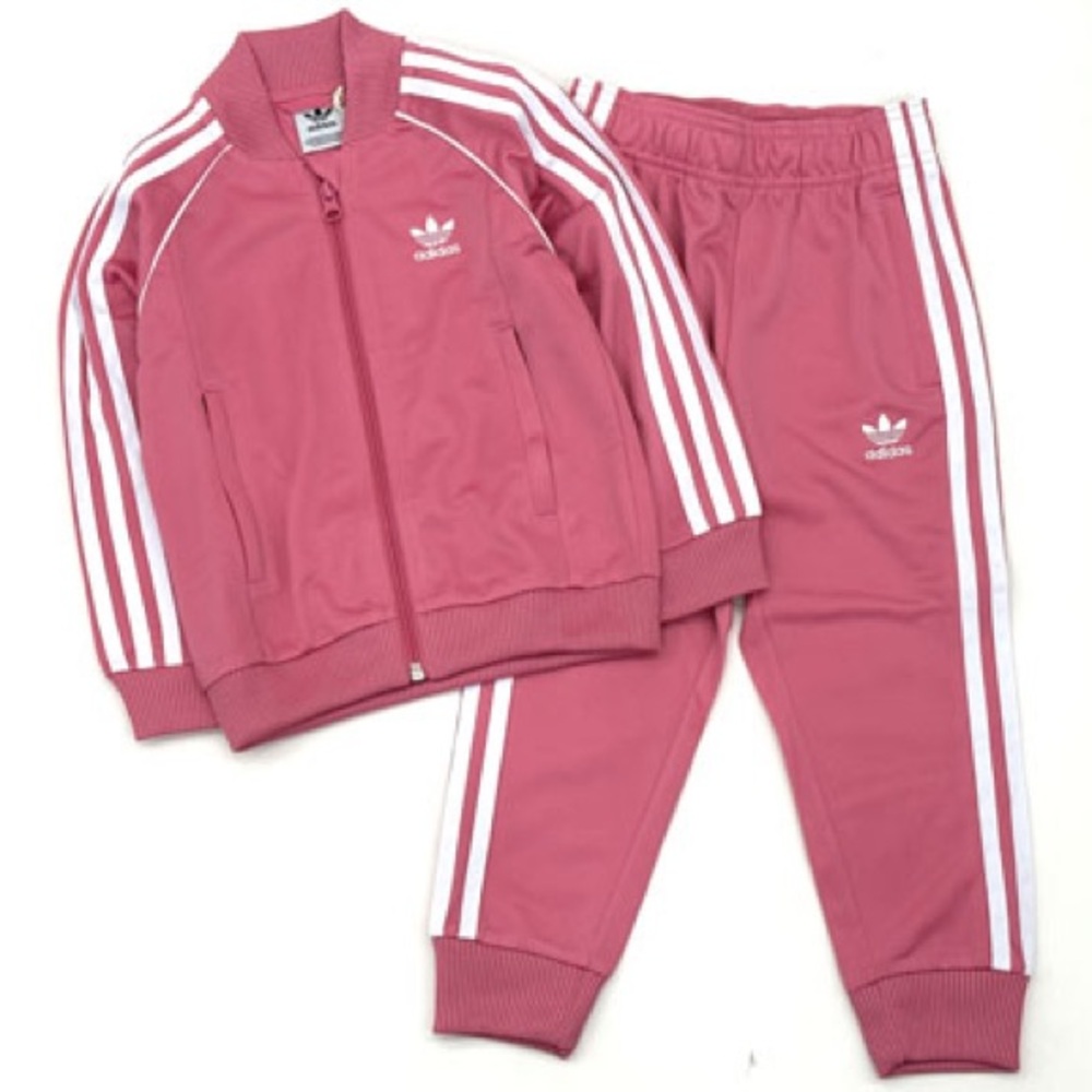Adidas Toddler Pink and White Tracksuit-2T